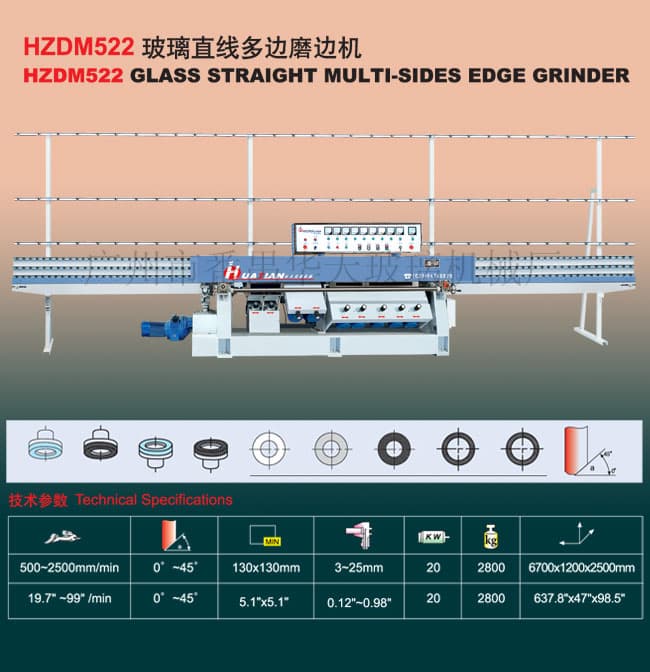HZDM522 Glass Straight_Line Multi Edge Grinder